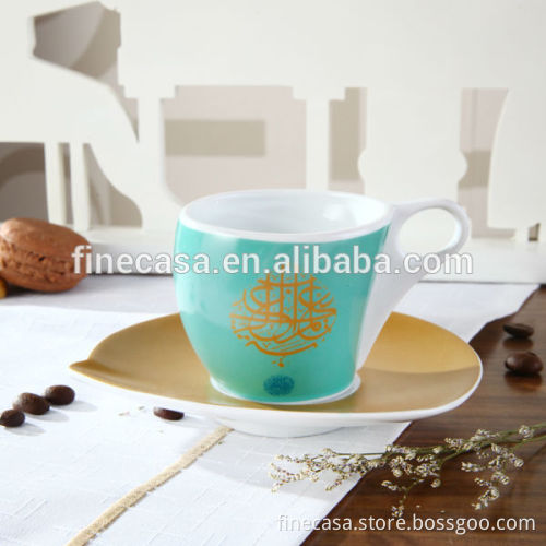 Napoli Gift Collection 100CC Hyper White Porcelain Cup and Saucer of Caftan Turquoise